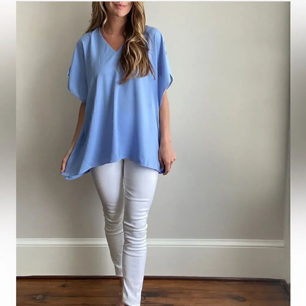 Tuckernuck Anna Cate Victoria V Neck Blouse Hydrangea